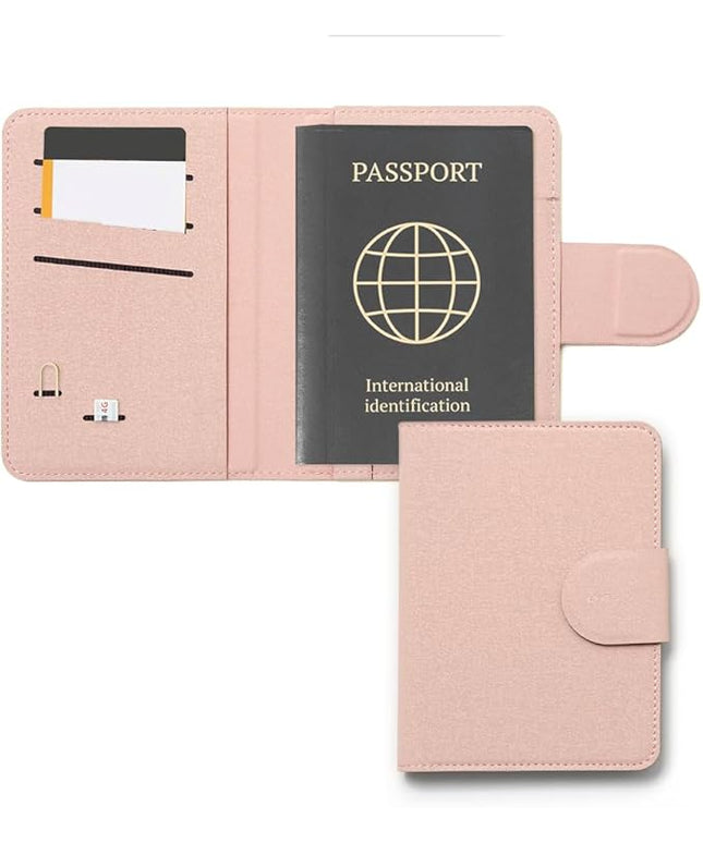 LHiDS Leatherette Passport Holder with RFID Protection, Premium PU Leather, Snap Button Closure, Travel Passport Wallet Cover for Passport, Boarding Passes, Business Cards, Cash (Rose Pink)
