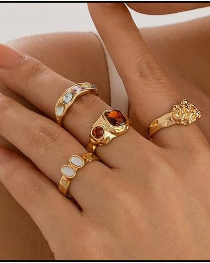 Chunky Rings for Women Adjustable Thick Rings Set Trendy Statement Stackable Ring for Women Chunky Jewlery Irregular Dome Flower Finger Knkuckle Thumb Ring