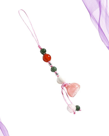 Jade Agate Phone Strap and Car Key Pendant for Women, Natural Stone Material, Pink Color, Short Phone Lanyard Charm Suitable for Cellphone Decoration and Accessories