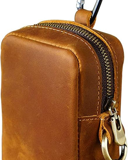 Wugebud 1 Pcs Leather Coin Pouch Keychain, Leather Mini Belt Bag,Coin Organizer, Change Holder, Leather zipper Pouch for Men & Women，Outdoor Running Sports Mini Storage Bag