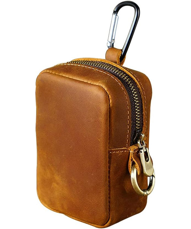 Wugebud 1 Pcs Leather Coin Pouch Keychain, Leather Mini Belt Bag,Coin Organizer, Change Holder, Leather zipper Pouch for Men & Women，Outdoor Running Sports Mini Storage Bag