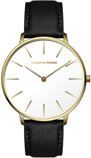 Roberto Marino RM1423 Men’s Luxury Watch – Japanese Quartz, Leather Strap, White Dial, 3 ATM Water Resistant
