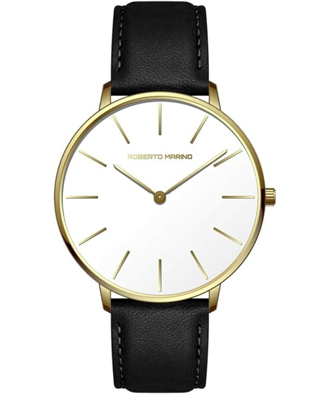 Roberto Marino RM1423 Men’s Luxury Watch – Japanese Quartz, Leather Strap, White Dial, 3 ATM Water Resistant