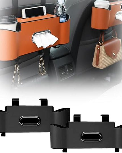 3-in-1 Car Backseat Organizer, 2026 New Multifunctional Back Seat Car Organizer with Cup Holder, Tissue Box, Trash Bin & Hooks for Hold Phones, Snacks, Drinks, Handbags (2, Black)