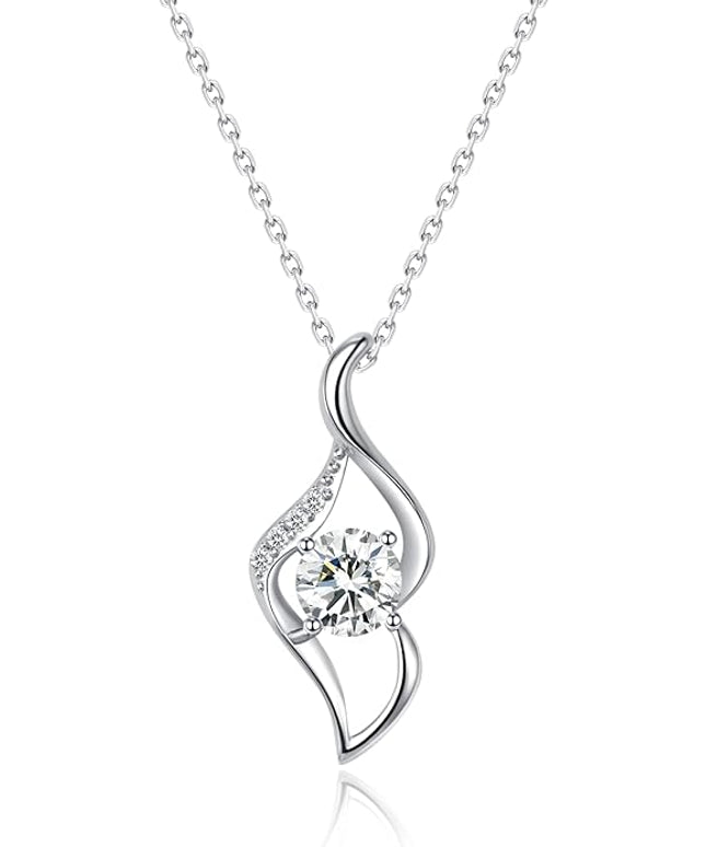 G&GEMSJEW Heart Necklaces for Women, 1-2 Carats Moissanite, 18K White Gold-Plated 925 Sterling Silver Round Brilliant Cut Moissanite Imitation Diamond Necklaces, Jewelry Gifts for Christmas Valentine's Day,Anniversary Present for Wife Women