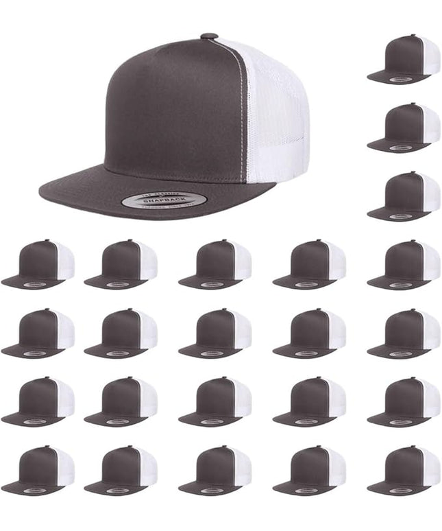 Yupoong 5-Panel YP Classic Trucker Cap | High Profile Flat Visor Snapback | OSFM | Bulk Packs Available