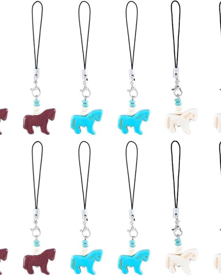 CRASPIRE 18pcs Horse Synthetic Turquoise Cell Phone Charm Pony Ornament Mobile Straps Keychain Car Key Hanging Wallet Pendants Decor Accessories Gift Women Decoration