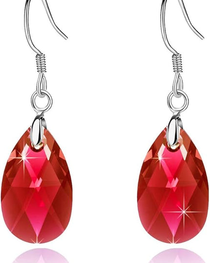 Teardrop Austrian Crystal Drop Dangle Earrings for Women 925 Sterling Silver Hook Hypoallergenic Jewelry