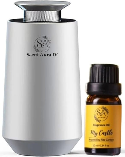 Essential Oil Diffuser with Hotel Inspired Fragrance Oil, Dual-Purpose for Car and Home, Aerospace-Grade Aluminum, Rechargeable Cordless, Bluetooth App Enabled, Quiet Aromatherapy, Auto Mode