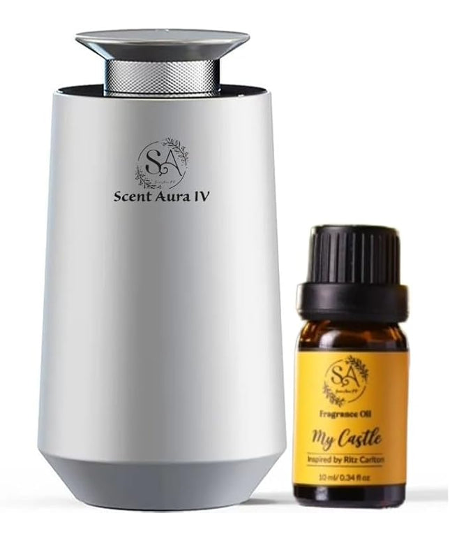 Essential Oil Diffuser with Hotel Inspired Fragrance Oil, Dual-Purpose for Car and Home, Aerospace-Grade Aluminum, Rechargeable Cordless, Bluetooth App Enabled, Quiet Aromatherapy, Auto Mode