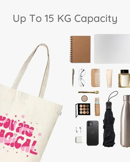 Ecoright Tote Bag for Women with Zipper, Small Tote Bag, Canvas Bag, Reusable Cotton Bag for Beach, Grocery, School & Work