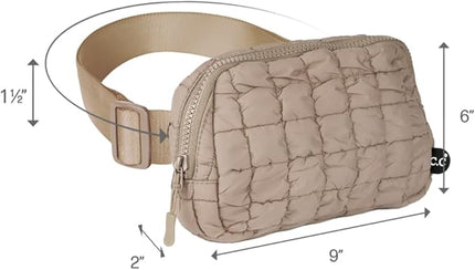 C.C Quilted Puffer Fanny Pack For Women Unisex - Daily Waist Crossbody Belt bag With Adjustable Strap (Taupe)