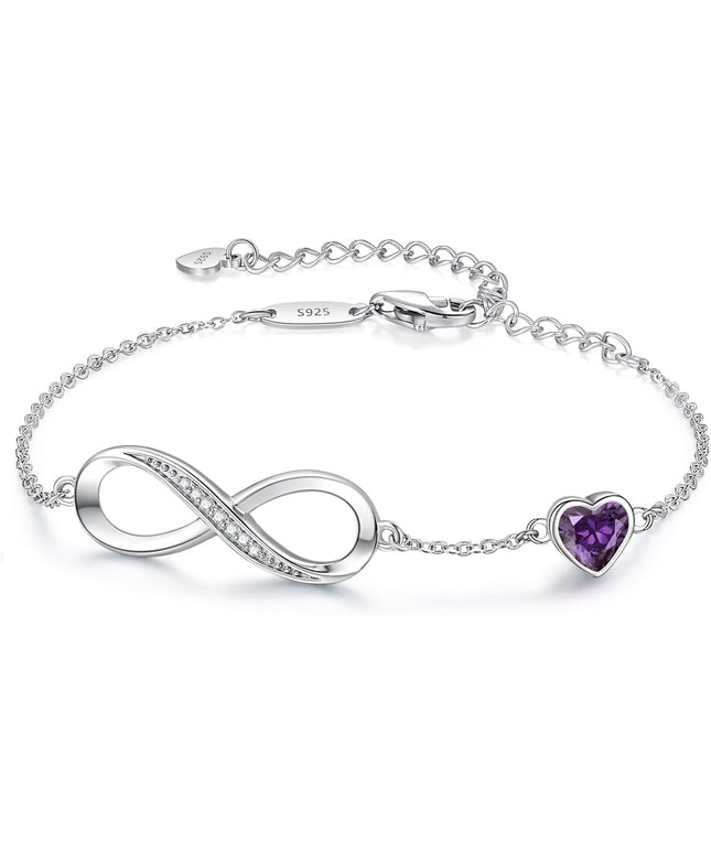 CDE Valentine's Day Gift Infinity Heart Birthstone Charm Link Bracelet for Women 925 Sterling Silver Adjustable Mother's Day Christmas Day Gift Anniversary Birthday Jewelry for Wife Girlfriend Her