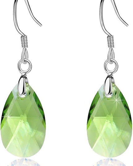 Teardrop Austrian Crystal Drop Dangle Earrings for Women 925 Sterling Silver Hook Hypoallergenic Jewelry