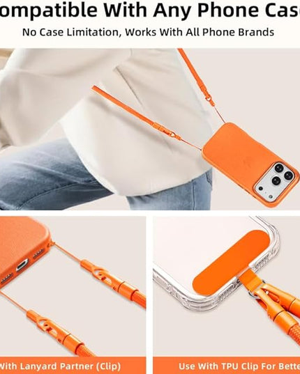 Phone Lanyard Phone Strap Crossbody Compatible with iPhone 17/Air/Pro/Max All Phone Cases with 2 Charms Dual Holes 1 TPU Tab 360° Hook Adjustable Hands-Free Shoulder Neck Camera Strap Anti Theft Beige