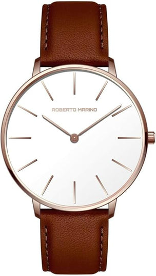 Roberto Marino RM1423 Men’s Luxury Watch – Japanese Quartz, Leather Strap, White Dial, 3 ATM Water Resistant