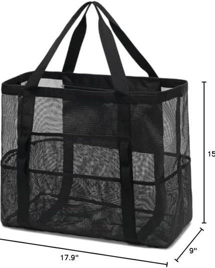 Mesh Beach Bag, Large Beach Tote with Zipper Pocket, Toys Pool Bag for Family Travel Vacation Cruise Essentials