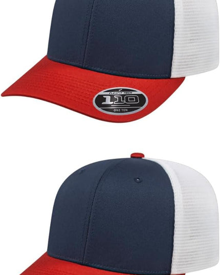 Cap America i8502 Flexfit 110 Premium Mid Profile 6-Panel Mesh Back Trucker Cap Hat w/UV Guard & Adjustable Snapback