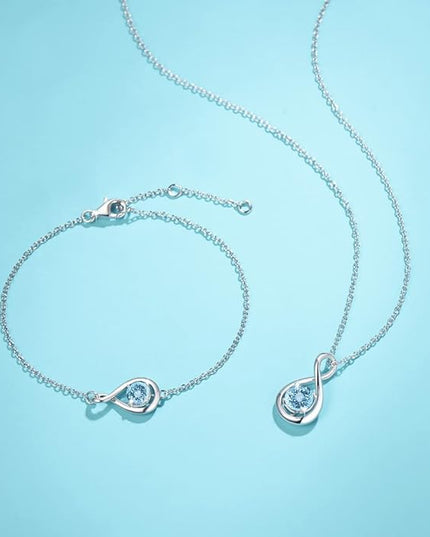 FANCIME Birthstone Necklaces for Women Fine Jewelry Sterling Silver Dainty Infinity Pendant Anniversary Birthday Christmas Gifts for Her Wife Mom Lady Daughter, Chain 16"+2" Extend