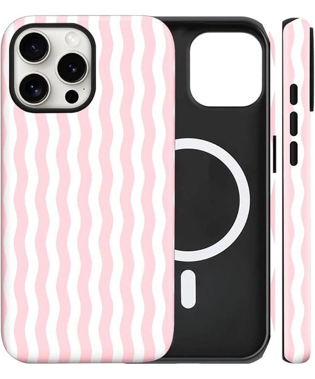 Magnetic for iPhone 11 Case Cute Wavy Stripes Phone Case, Shockproof Slim TPU and Hard PC Protective Phone Cover Compatible with MagSafe Designed for Women Girls, Pink