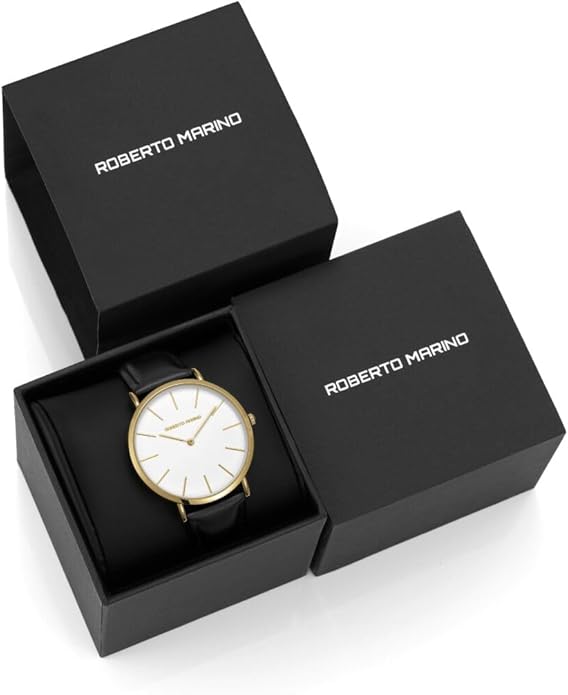Roberto Marino RM1423 Men’s Luxury Watch – Japanese Quartz, Leather Strap, White Dial, 3 ATM Water Resistant
