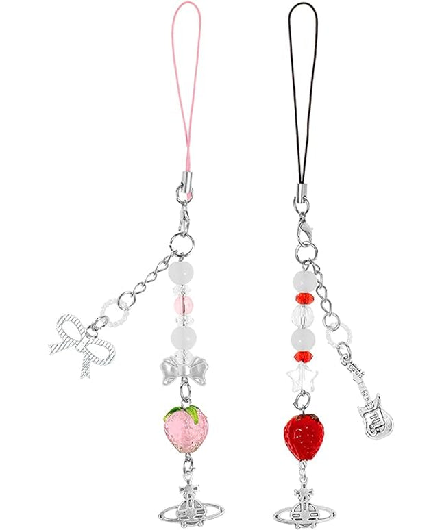 1-4PCS Cute Phone Charms Aesthetic Y2K Cell Phone Charms Strap Pink Strawberry Butterfly Star PhoneCharm Y2K Accessories for Bag Keychain Airpods Camera Pendants Decor