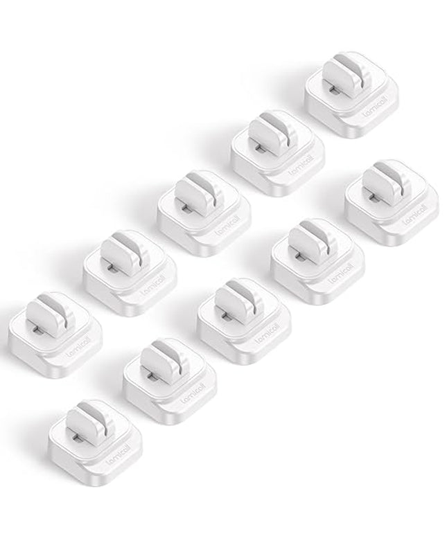 10Pack Cable Spring Holder Clips, Cord Organizer for Desk - Lamicall Adjustable Cord Clip, Wire Holder Organizer, Phone USB Charger Cable Holder, White