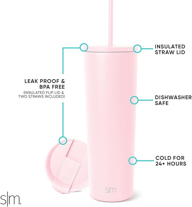 Simple Modern Insulated Tumbler with Lid and Straw | Iced Coffee Cup Reusable Stainless Steel Water Bottle Travel Mug | Gifts for Women Men Her Him | Classic Collection | 28oz | Blush