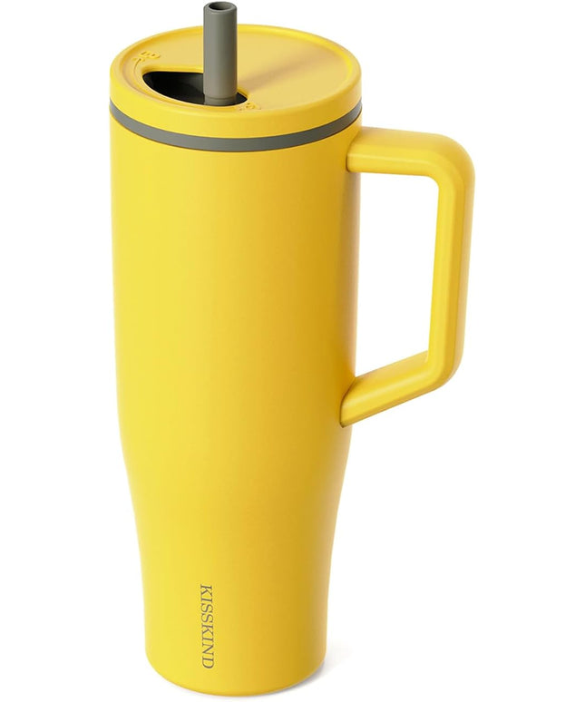 KISSKIND 40 oz Tumbler with Handle and Straw | Lumi Spin Hidden Straw 100% Leakproof Insulated Tumbler | Stainless Steel Water Bottle for Mom, Nurse, Teacher | Ginger