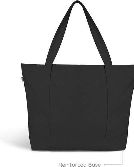 Eco Right Canvas Tote Bag for Women with Zip & Inner Pocket, 100% Organic Cotton Tote Bags for Men, Shopping, Beach