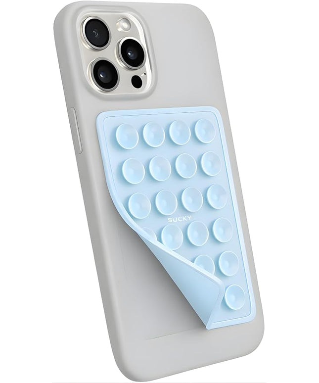Suction Phone Case Mount, Phone Sticky Grip for iPhone and Android, Adhesive Phone Accessory, Hands-Free Mirror Shower Phone Holder for Videos and Selfies (Baby Blue)