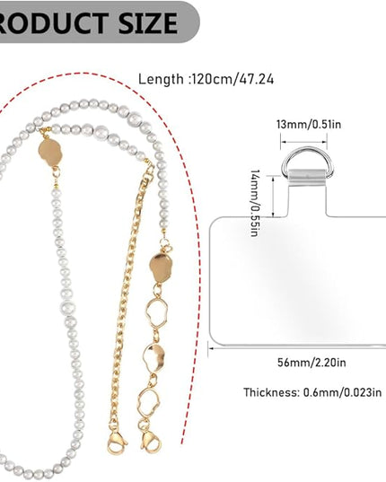 Phone Pearl Lanyard Phone Crossbody Strap,Pearl Beaded+Metal Chain with Tether Tab, Hands-Free Shoulder Cellphone Strap Compatible with Most Phones for Women (H)