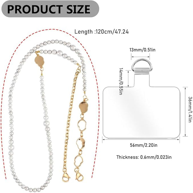Phone Pearl Lanyard Phone Crossbody Strap,Pearl Beaded+Metal Chain with Tether Tab, Hands-Free Shoulder Cellphone Strap Compatible with Most Phones for Women (H)