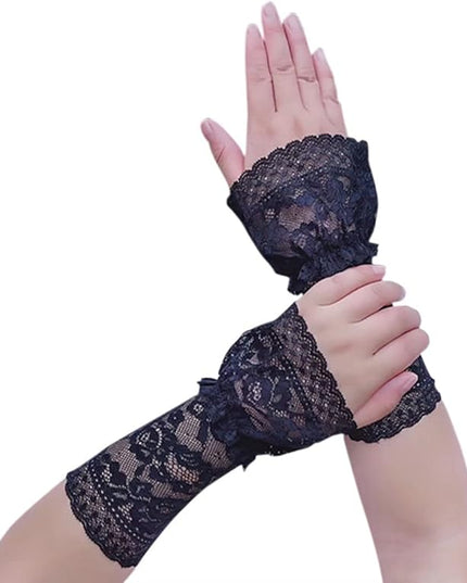 Women's Short Lace Gloves Fingerless for Driving Wedding Wrist Length Bridal Prom Gloves