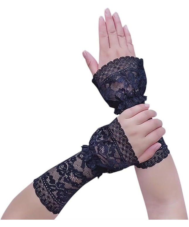 Women's Short Lace Gloves Fingerless for Driving Wedding Wrist Length Bridal Prom Gloves