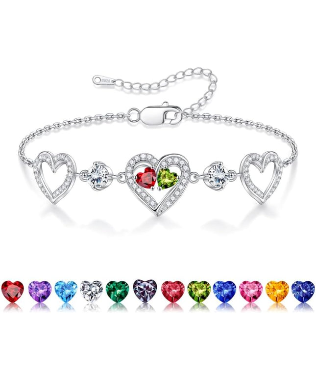 Iefil Valentines Day Gifts for Her - 925 Sterling Silver Heart Birthstone Bracelet Birthday Anniversary Jewelry Gifts for Her Wife