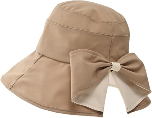 Womens Wide Brim Sun Hats UPF50+ UV Packable Beach Hat Summer Bow Decoration Bucket Cap for Travel
