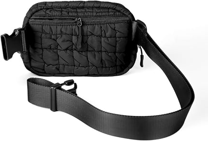 C.C Quilted Puffer Fanny Pack For Women Unisex - Daily Waist Crossbody Belt bag With Adjustable Strap (Black)