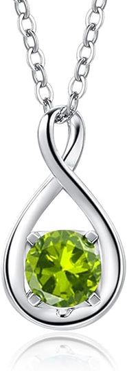 FANCIME 14K Solid Gold Birthstone Pendant with Sterling Silver Chain Infinity Gemstone Necklace Fine Jewelry Anniversary Birthday Christmas Gifts for Women Wife Her