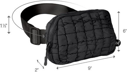 C.C Quilted Puffer Fanny Pack For Women Unisex - Daily Waist Crossbody Belt bag With Adjustable Strap (Black)