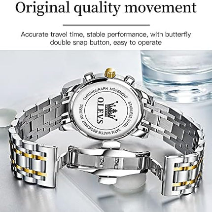 OLEVS Men's Luxury Watch Waterproof Luminous Easy Read Chronograph Watches Full Gold/White Dail/Black Face with Calendar Wristwatch