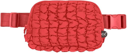 C.C Quilted Puffer Fanny Pack For Women Unisex - Daily Waist Crossbody Belt bag With Adjustable Strap (Red)