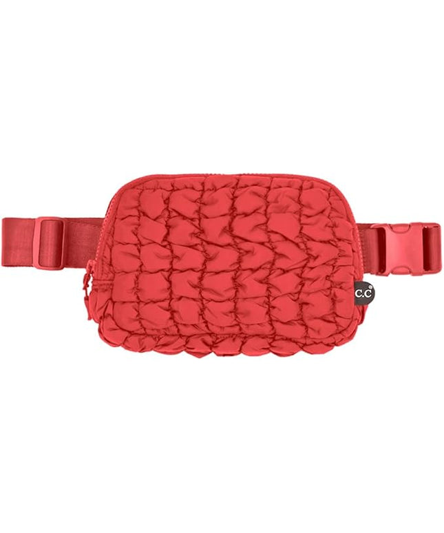 C.C Quilted Puffer Fanny Pack For Women Unisex - Daily Waist Crossbody Belt bag With Adjustable Strap (Red)