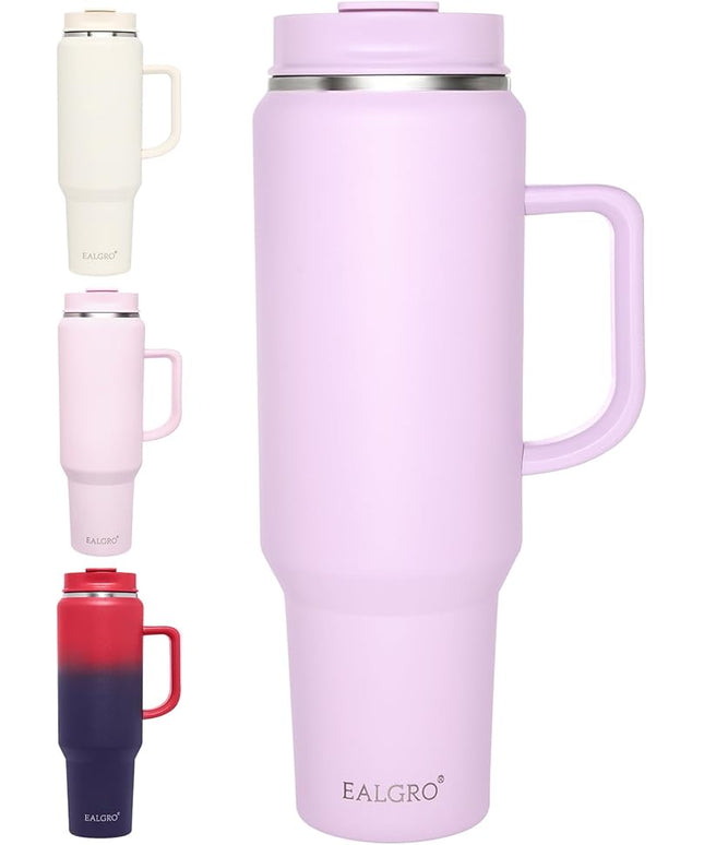50 oz Tumbler with Handle, Insulated Tumblers with Lid and Straw, Large Metal Sports Water Bottle Jug, Thermal Stainless Steel Travel Coffee Mug Cup, Lavender