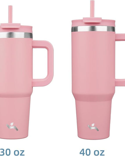 30 oz Tumbler with Handle and 2 Straws,2 in 1 Lid Insulated Water Bottle Stainless Steel Travel Coffee Mug,Pink