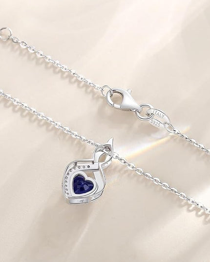 FANCIME 14K Solid White Gold Heart Birthstone Necklace with Diamond Pendent Birthday Gifts for Mom Women, Sterling Silver Chain 16" + 2" Extender