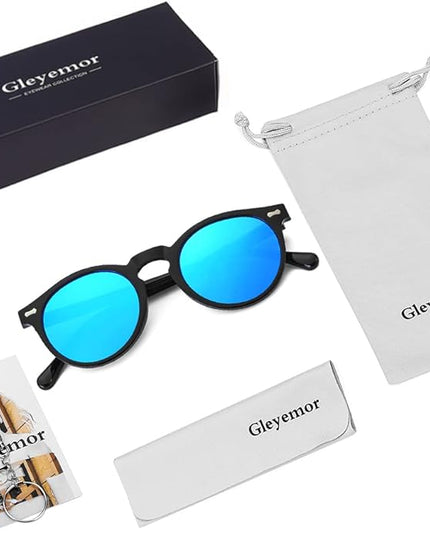 Gleyemor Vintage Polarized Sunglasses for Men Round Sunglasses UV400 Protection Retro Hand-crafted Acetate Frame