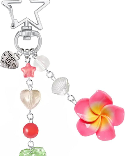 Agromusk Hibiscus Flower Keychain,Cute Y2K Hawaiian Tropical Flowers Keychains Aesthetic Star Summer Beach Decor for Women