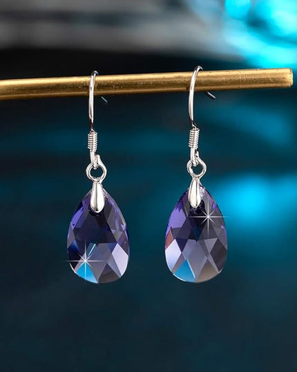 Teardrop Austrian Crystal Drop Dangle Earrings for Women 925 Sterling Silver Hook Hypoallergenic Jewelry