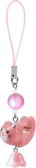 Agromusk Cat Phone Charms,Cute Lucky Kitty Beaded with Flower Phone Strap,Kawaii Y2K Bag Decor Aesthetic Cat Charm Accessories